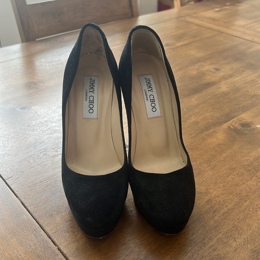 Jimmy Choo black suede platform pump heels Size 6